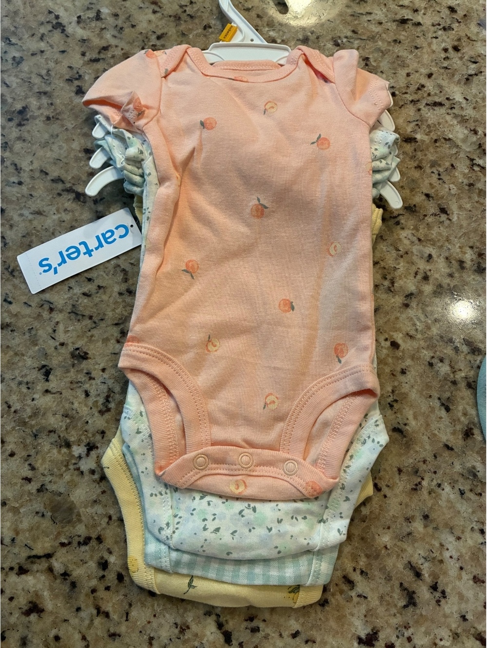 Carter's Newborn Baby Girl Bodysuits 4-Pack - Peach, Floral, checkered, lemons